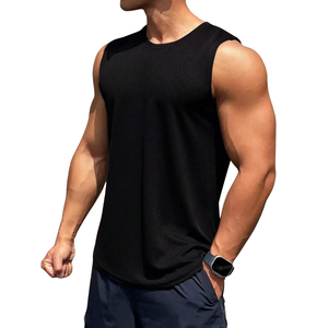 <b>Mens</b> <b>Black</b> Sleeveless <b>Tank</b> <b>Top</b> Crew Neck Casual Sports Gym Workout Fitness Training Summer Athletic Wear 100% Polyester - Product Image 1