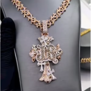 Pendentif Croix 3D Personnalisé en Moissanite VVS, Coupe Ronde, Argent 925, Style Hip Hop, Sertissage Iced Out, Passe le testeur de diamant, Bijoux Fins - Product Image 1