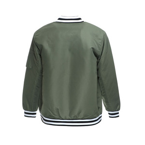 Blouson bomber vert olive pour homme, fermeture éclair décontractée, col rabattable, matière polyester, vêtement d'automne - Product Image 2
