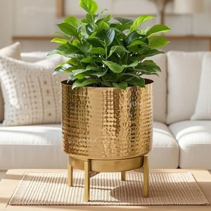 Pot de fleurs moderne en métal pour intérieur et extérieur, résistant à la rouille, pour jardin, patio, maison, décoration - Product Image 2