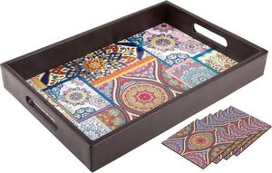 Ensemble de plateaux décoratifs en bois de luxe avec poignée, design compartimenté, style européen, pour la cuisine, le bureau, la décoration de la maison, le thé, les collations - Product Image 3