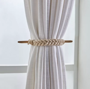 Cotton Rope & Wood Curtain Buckle Premium Quality Holdback Boho Curtain <b>Tieback</b> Outdoor Home Curtain <b>Tiebacks</b> Rope Curtain - Product Image 4