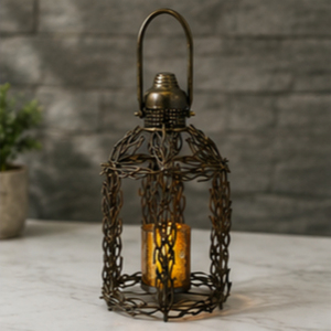 Lanterne en métal porte-bougie en forme de colonne avec poignée, objet de décoration pour le salon - Product Image 4