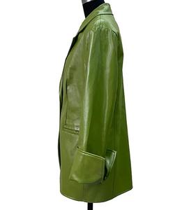 Blouson de moto homme en cuir PU vert, col mandarin, simple boutonnage, manches classiques, formel, automne, logo avant ajustable - Product Image 3