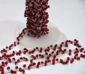 Chaîne de perles pendantes en quartz hydrofuge facetté, perles rondelles de corail rouge 3 mm, vendues au mètre - Product Image 4