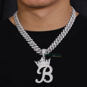Pendentif en argent 925 plaqué rhodium pour homme, lettre B en forme de couronne avec incrustation de diamant rond cultivé en laboratoire, style hip-hop - Product Image 4