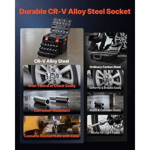 Set di Attrezzi per Riparazione Auto da 230 Pezzi, Kit Meccanico con Chiavi a Bussola SAE e Metriche da 1/4, 3/8, 1/2 Pollici e Cacciaviti per Riparazioni Auto - Product Image 2