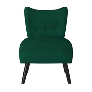 Poltrona in Velluto Verde con Schienale Trapuntato a Bottoni, Stile Unico, Arredamento Moderno per Casa, Gambe in Legno Finitura Marrone per Soggiorno - Product Image 5
