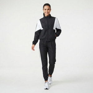 Survêtement coupe-vent deux pièces zippé pour femme avec empiècement en V contrastant - Product Image 2