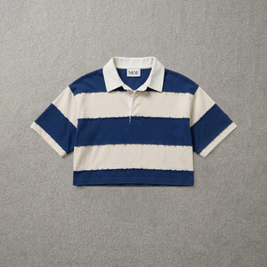 Polo court rayé de rugby à manches courtes pour femme, coupe ample et décontractée, style vintage, impression DTG, fournisseur OEM - Product Image 3
