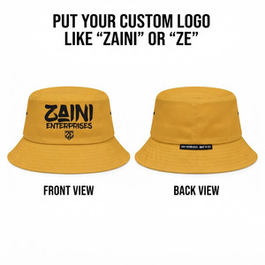 Chapeau Bob Homme en Coton Sergé Premium 240 GSM Jaune Moutarde avec Impression Sérigraphique Logo Personnalisé Étiquette Tissée Chapeau de Soleil Décontracté Style Streetwear - Product Image 1