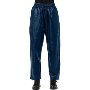 Pantalones Harem de PU para Mujer, Cintura Media, Cordón Ajustable, Corte Holgado, Largos, Color Sólido, Estilo Casual de Otoño - Product Image 1
