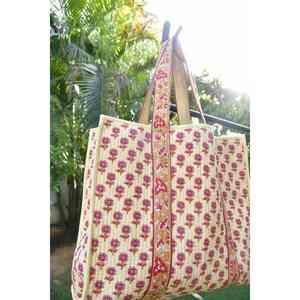 Bolso Tote Floral Jaal Bohemio, Bolso de Mano de Verano, Forro de Algodón Resistente al Agua, Estampado Tradicional Hecho a Mano, Abierto, para la Playa - Product Image 6