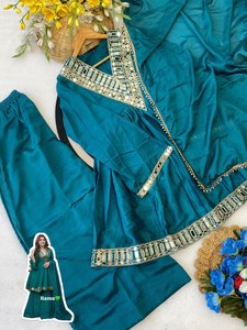 Women’s Festive Wear Chinon Kurta Plazzo Set with Mirror Border - Product Image 3