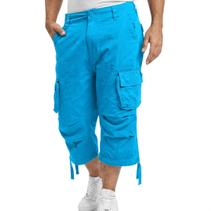 Shorts noirs pour hommes avec plusieurs poches, taille mi-haute, en toile de coton, style décontracté, fermeture boutonnée - Product Image 5