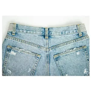 High Waist Distressed Denim <b>Shorts</b> Women With Beading <b>Fringe</b> Detail Summer Sexy Club Style Cotton Washable Regular Fit - Product Image 6