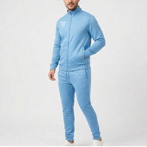 Conjunto Deportivo Azul Claro para Hombre, Manga Larga, Cuello Alto, Cierre Frontal con Cremallera, Logotipo, Ropa Deportiva Informal, Color Sólido, Transpirable, para Primavera - Product Image 5