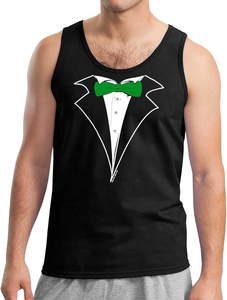 Men's <b>Black</b> <b>Tank</b> <b>Top</b> with Tuxedo Print O-Neck Casual Style Front Logo 100% Cotton 100g Knitted Fabric - Product Image 2