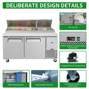 Orikool 67 Commercial <b>Kitchen</b> Refrigeration Equipment 20.3 Cu.Ft Built-in Refrigerator Pizza <b>Prep</b> <b>Table</b> Butcher Block Cutting - Product Image 4