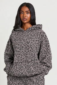Conjunto de Sudadera Oversize con Estampado de Leopardo en Grafito y Pantalones Jogger de Pierna Ancha para Mujer, Chándal Casual de Moda Urbana, Conjunto de Moda Personalizado al por Mayor - Product Image 4