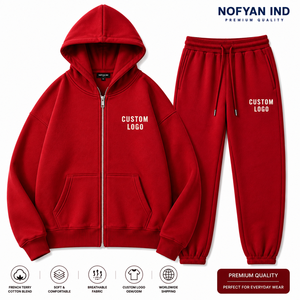 Ensemble de survêtement personnalisé pour hommes grandes tailles, 2 pièces, comprenant un sweat à capuche zippé à épaules tombantes et un pantalon de jogging ample - Product Image 1