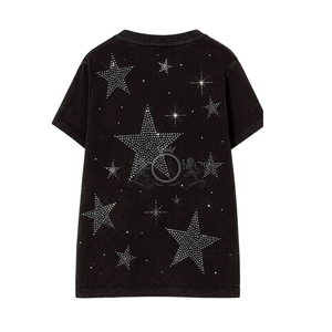 T-shirt à manches courtes pour homme, noir, imprimé étoiles en strass, col rond, décontracté, tricoté, coupe régulière, motif géométrique - Product Image 2