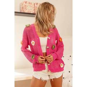 BiBi Pull Cardigan en tricot ouvert pour femme avec patchs à fleurs - Product Image 3