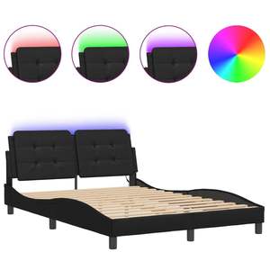 Cadre de lit rembourré noir Zadar avec LED 53,9''x74,8'' sans matelas - Product Image 2