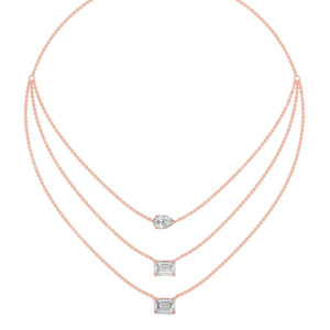 Collier triple rangée en or 10 carats avec émeraudes et diamants de laboratoire taille poire, design de luxe gradué - Product Image 1