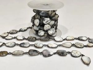 Natural Dendrite Opal Free Shape Bezel Connector Chain Sold per foot - Product Image 2