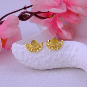 Sunburst Yellow <b>Cats</b> Eye Zircon Stud Earrings Rhodium Plated Handmade Gemstone Trendy Wholesale Supplier Studs - Product Image 2