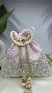 Sac pochette Potli en soie brodée très demandée, avec perles, pour femme, idéal pour mariage, fête, cadeau, sac à main, pochette de mariée, sac de soirée - Product Image 6