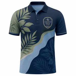 Polo à manches courtes pour homme Lakewood Social Club, bleu marine, imprimé floral, respirant, style décontracté - Product Image 1