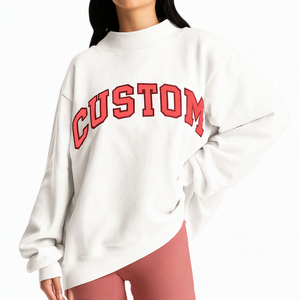 Sweat-shirt en molleton blanc personnalisé pour femme, coupe oversize à épaules tombantes, col montant, doux et chaud, vente en gros pour boutiques aux États-Unis, au Royaume-Uni et en Europe - Product Image 1