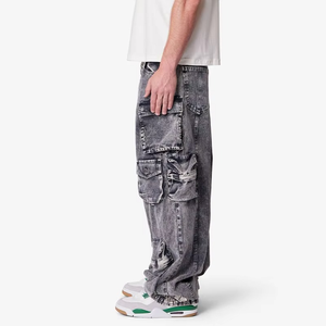 OEM Summer Solid Mid Breathable Formal Outdoor Casual Vintage Washed Heavy-Duty <b>Work</b> Multi-Pocket Denim Cotton Cargo <b>Jeans</b> for - Product Image 3