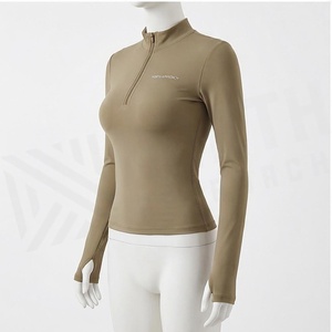 SOFTY APPROACH Camiseta de Yoga de Manga Larga con Cierre de Cremallera para Mujer, Color Sólido, Absorbente de Sudor, Transpirable, Ropa Deportiva - Product Image 1