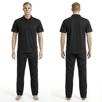 Ensemble de vêtements de travail pour hommes, noir, 220 GSM, tissu piqué en polycoton, manches courtes, polo et pantalon, broderie personnalisée, logo imprimé, uniforme de travail