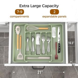 Organizzatore per posate da cucina espandibile extra large, senza BPA, per alimenti, in argento, per cassetti e utensili - Product Image 2