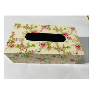 Boîte à mouchoirs en bois minimaliste avec impression florale émaillée pour la maison, le bureau, la voiture, accessoire de table - Product Image 1