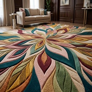 Alfombra Moderna Artística con Diseño Floral, Alfombra de Lana Hecha a Mano, Alfombra Vibrante con Motivos Botánicos para Sala de Estar, Dormitorio, Decoración del Hogar - Product Image 5