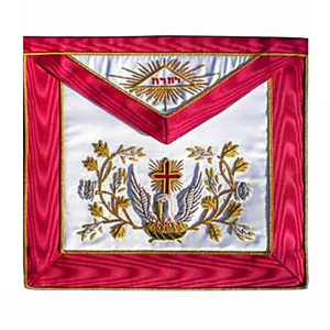 Wholesale Worshipful Master Scottish Rite Masonic <b>Apron</b> <b>White</b> Red Moire Gold Cross Embroidery Freemason Regalia - Product Image 5