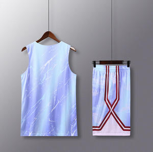 Ensemble de maillots de basket-ball personnalisés sublimés dégradés bleus pour hommes, sans manches, en maille respirante, en polyester, uniforme de sport d'été - Product Image 1