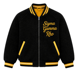 Custom Sigma Gamma Rho Women Reversible <b>Sherpa</b> Jacket Double Sided Bomber Coat Warm Fleece Greek Sorority Fashion Outerwear OEM - Product Image 1