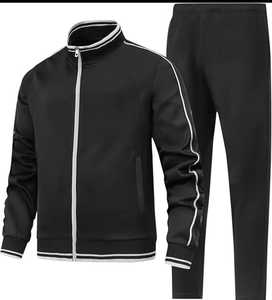 Chándal Negro para Hombre, Manga Larga, Cuello Alto, Color Sólido, Ropa Casual, Transpirable, Poliéster, Ropa Deportiva de Otoño, Corte Regular - Product Image 1