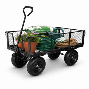 Utility Pull <b>Cart</b> Large <b>Wheels</b> 10" Pneumatic Tires Steel Mesh Rubber Garden Wagon 360-Degree Swivel Handle ODGGAD008 - Product Image 1