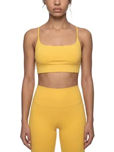 Soutien-gorge de sport respirant sans couture jaune pour femme, col en U, sans bretelles, maintien élevé, couleur unie, haut de sport en cristal - Product Image 4