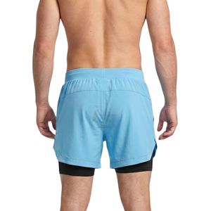 Light Blue Double <b>Layer</b> Gym Shorts Quick Dry Polyester Compression Liner Breathable Running Performance Men's Fitness Shorts - Product Image 2