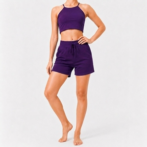 Womens Comfortable Sleeveless Crop Top And <b>Elastic</b> Waist Pocket Shorts Set For Warm Weather Wear - Product Image 4