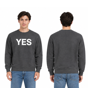 Custom <b>Men's</b> Dark <b>Grey</b> Crewneck <b>Sweatshirt</b> Minimalist Bold YES Printed Pullover - Product Image 3