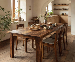 Juego de Mesa de Comedor de Madera de Teca de Alto Brillo, Moderno y de Lujo, con Acabado Marrón Perfecto, Color y Tamaño Personalizables, Muebles de Comedor Más Vendidos - Product Image 4